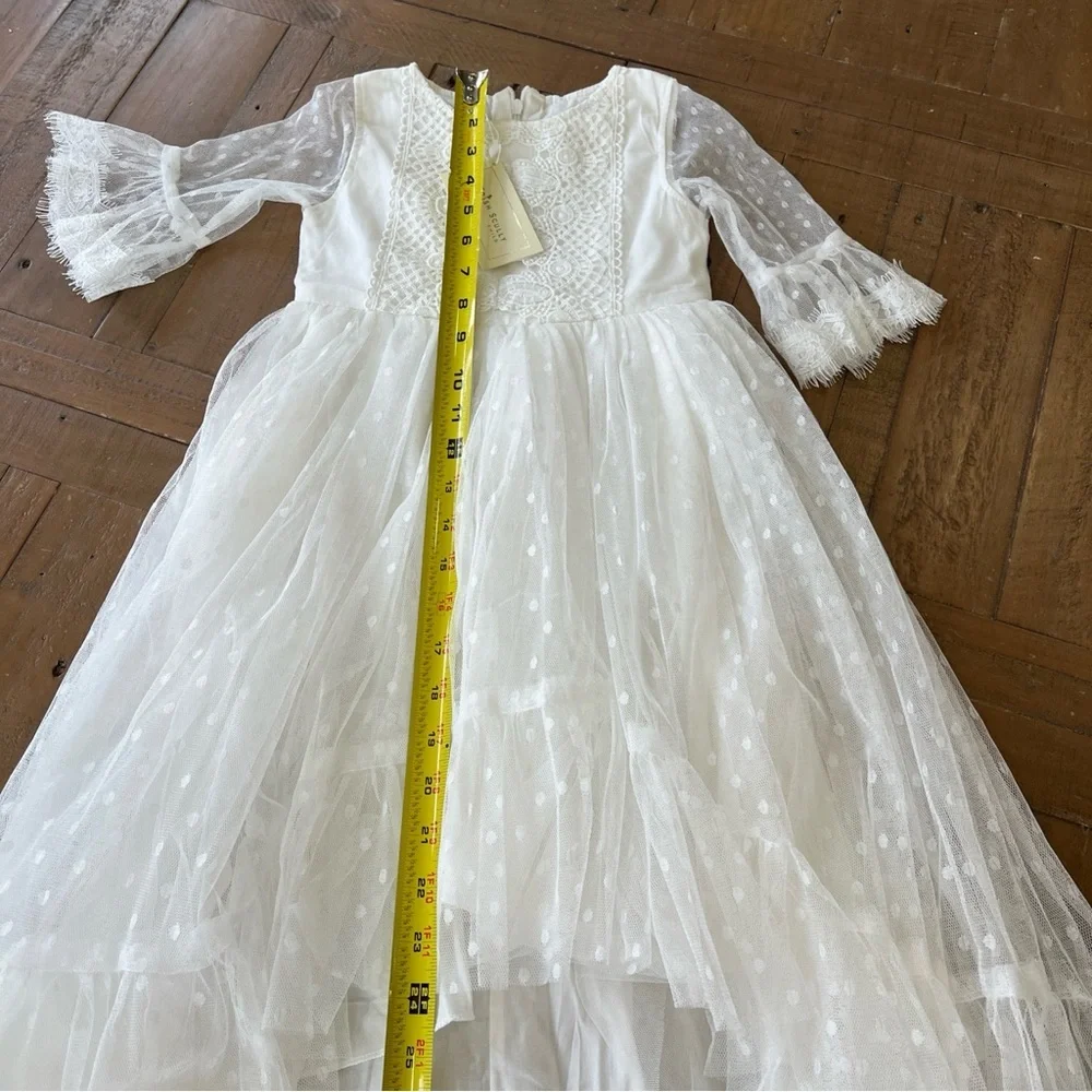 Trish Scully Swiss Dot Tulle Lace Hi Low Dress Girls 5 White Wedding Communion